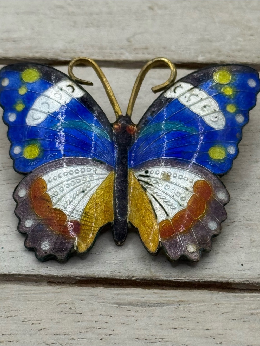 Vintage Enameled Guilloche cloisonnĂŠ Butterfly Pin